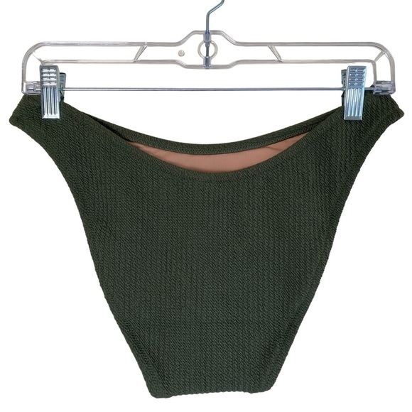 NWT J.Crew Olive Green Scrunchie Textured Curved Waist Cheeky Bikini Bottom Sz M - Picture 9 of 16